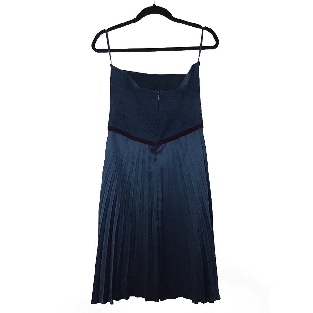 NEW Maria Bianca Nero Accordion Pleat Strapless Silk Dress Floral Dark Teal - Picture 3 of 6